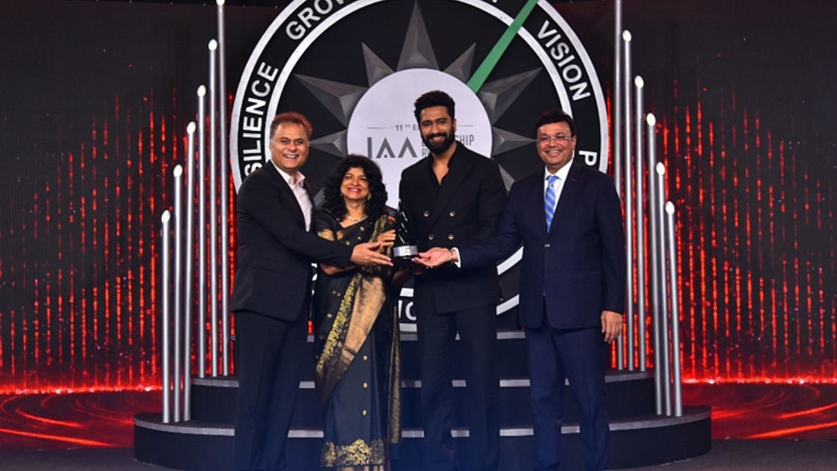 (L-R) - Neeraj Roy, Jury Member and Founder & Managing Director, Hungama Digital Media Entertainment Ltd; Nandini Dias, Chairperson, IAA Leadership Awards, Vicky Kaushal, Avinash Pandey, President IAA India Chapter